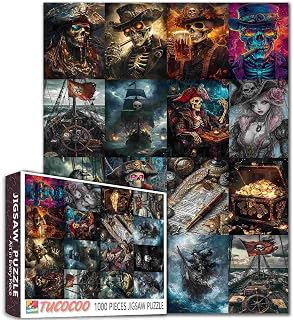 Tucocoo Pirate Viking Art Jigsaw Puzzle 1000 Pieces Puzzles for Adults, Skull Pirate Captain Ship Collage Artwork Puzzle Family Games Educational Toys Challenging Puzzle Home Decor Gift 20 x 27 Inch