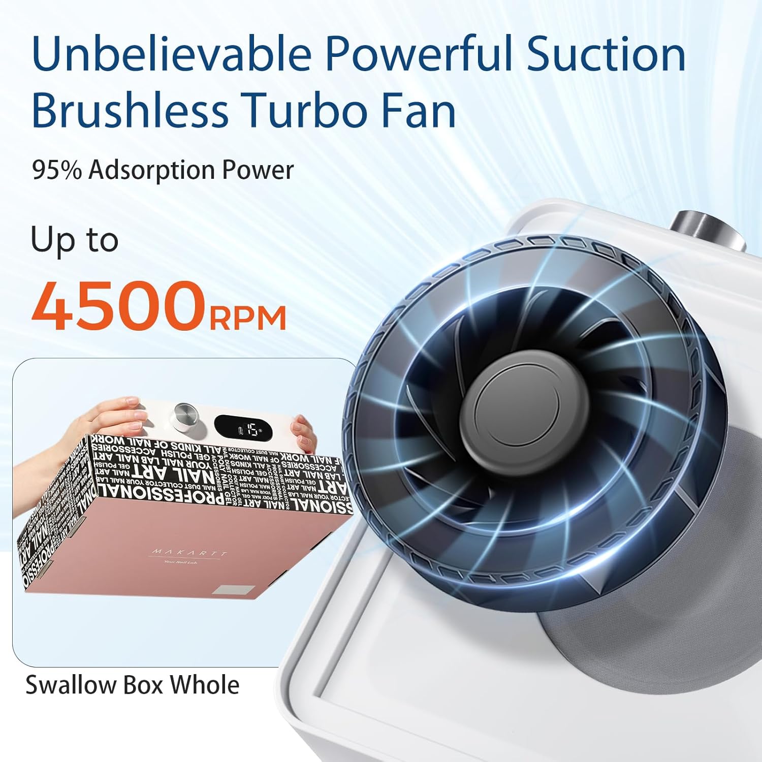 Makartt Nail Dust Collector - Nail Fan Dust Collector Nail Tech Quiet Vacuum, Professional Cordless Rechargeable Extractor, Easy to Clean with Powerful Suction, LCD & Reusable Filter (DACCAL)