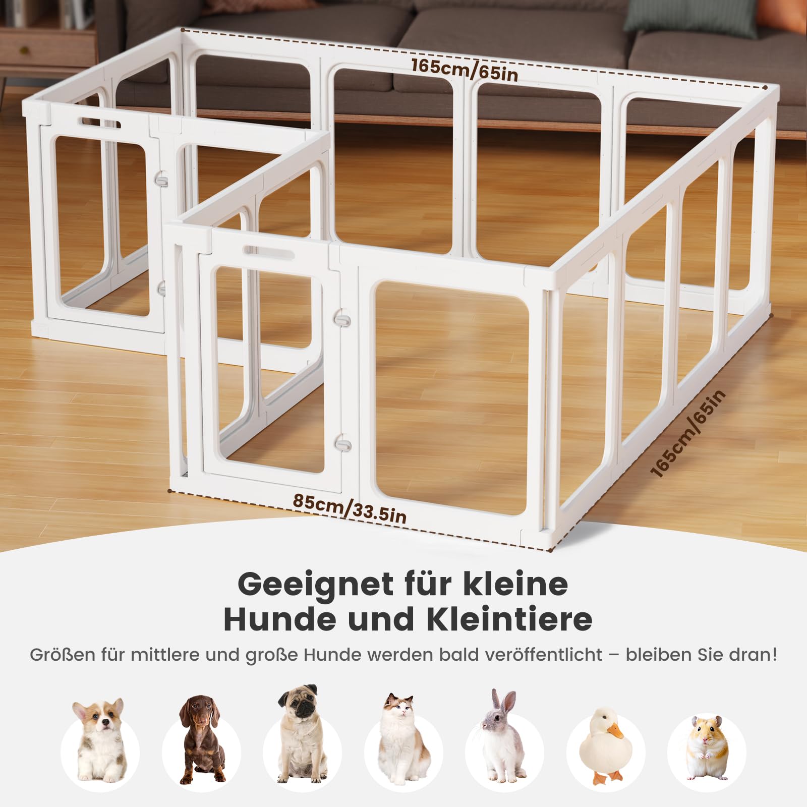 Gardner Pet Acryl Welpenauslauf, 60 cm, 14 PCS +2, Weiß | Mit Tür, Faltbar, Transparent, Mit Saugnäpfen, Für Welpen, Kaninchen, Katzen, Schweine