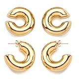 Gold Hoops Earrings for Women Gold Earrings Hoops Silver Hoop Earrings 18k Gold Plated Earrings Chunky Gold Silver Earrings, Ear Cuffs for Women Non Piercing Fashion Earrings for Women