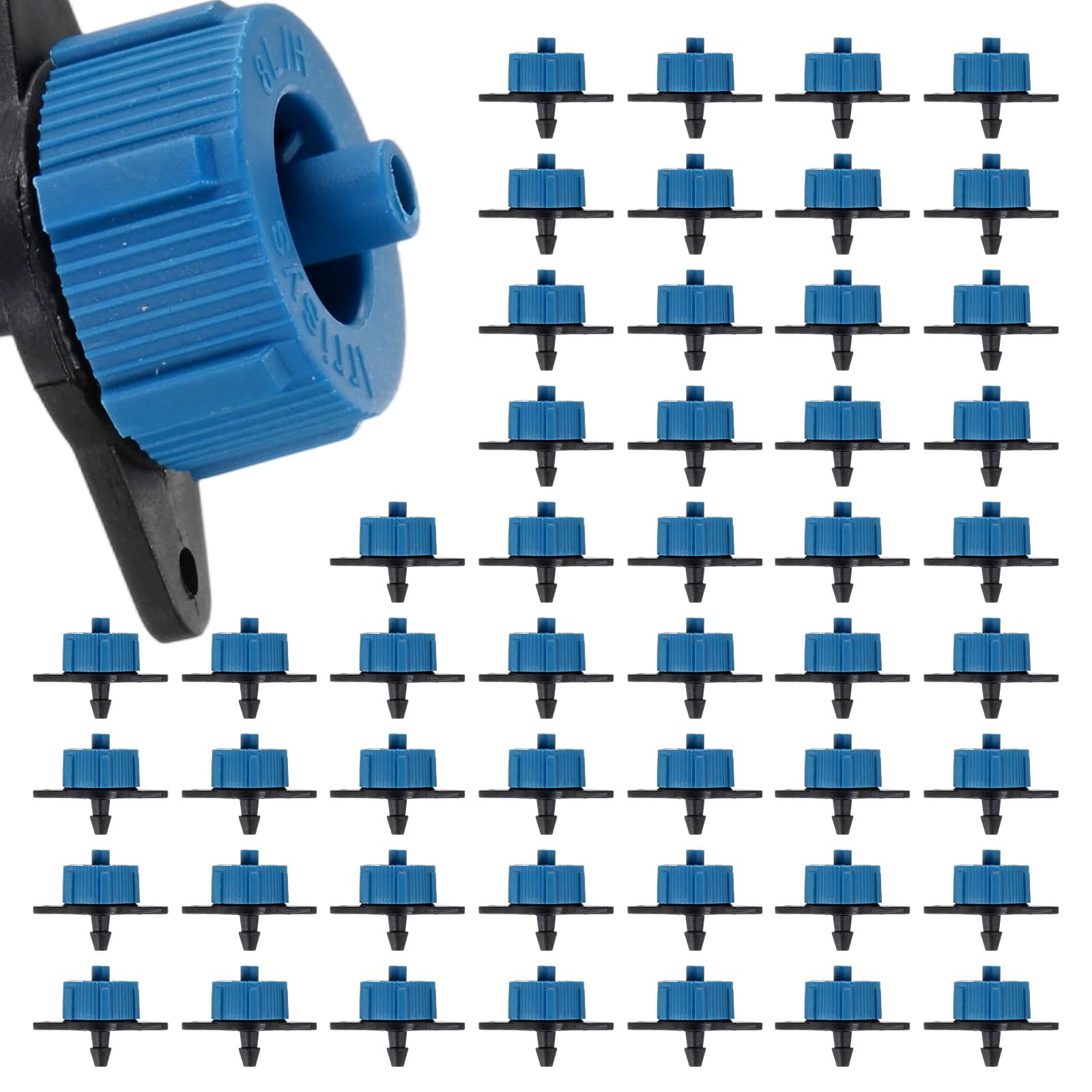 M METERXITY 50-Pack 2.1GPH Pressure Compensating Drippers, Drip Irrigation Emitters for Garden Lawn/Pots Plant Irrigation Systems, Drip Sprinkler Heads [Blue]