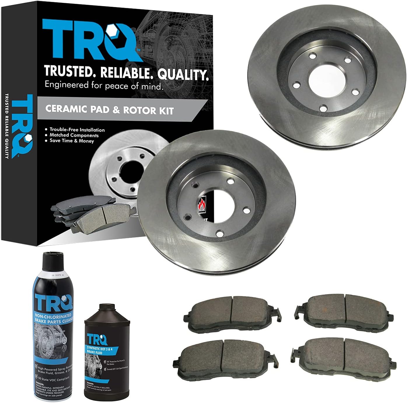 TRQ Front Brake Pad & Rotor Kit Brake Chemical Kit Brake Pads Brake Rotor Ceramic Compatible with 2000-2001 INFINITI I30 Nissan Maxima