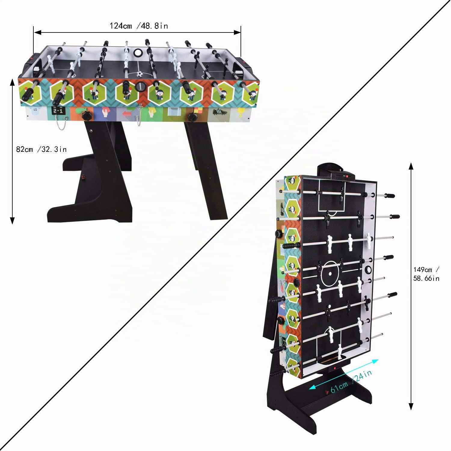 OYE Gioco da tavolo pieghevole multiradio 4FT – Calcio balilla (calciatore da tavolo)/ping-pon/hockey/tavolo da biliardo, MDF, 124 x 82 x 61 cm