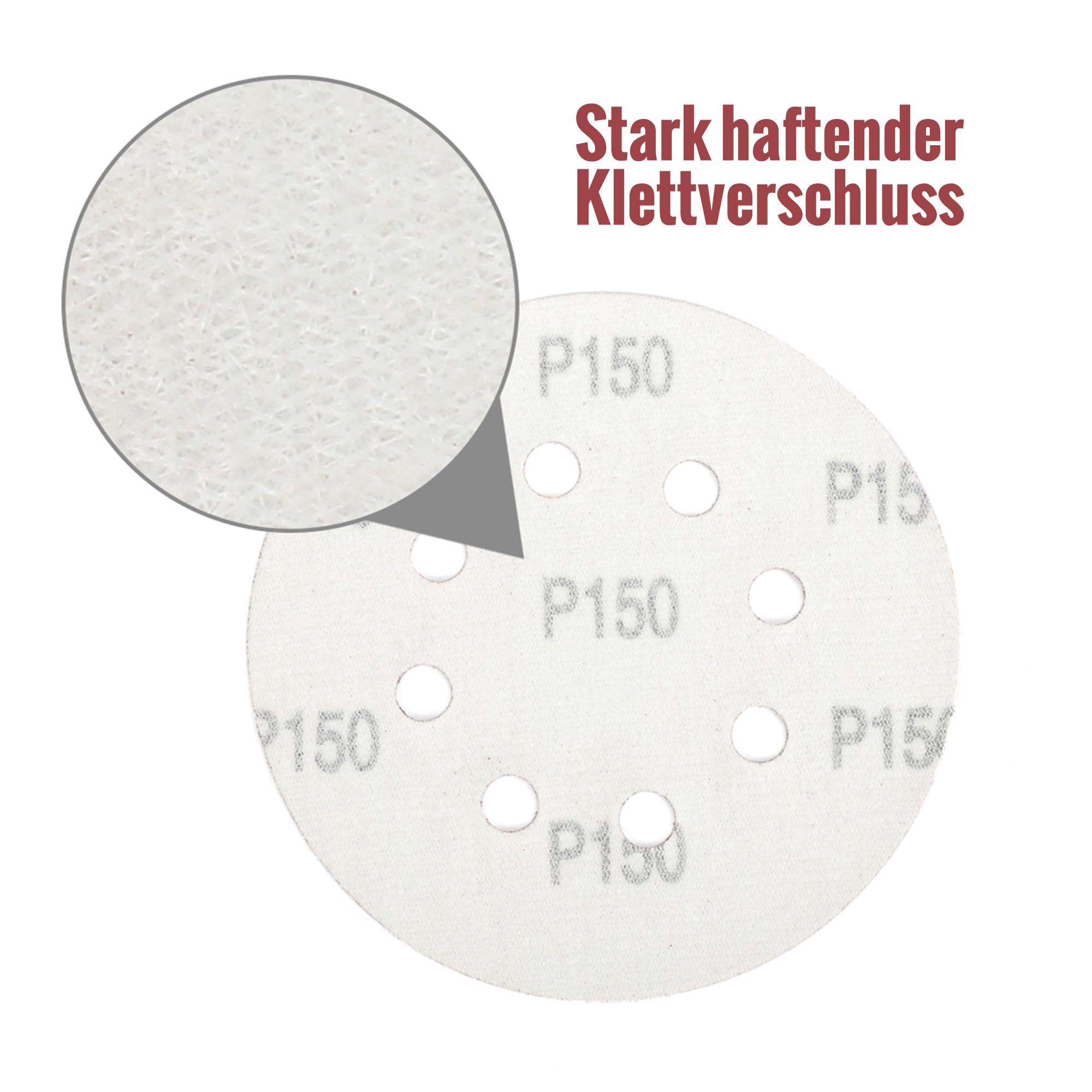 WORKPRO 150 Stück Schleifpapier 125mm Klett Schleifscheiben, Schleifblätter Körnung 60/80/100/150/180/240/320/400/600, 8 Loch Rund für Exzenterschleifer