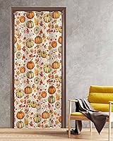 Vista 1 de Thanksgiving Fall Doorway Curtains - Blackout Curtains 80 Inches Long, Orange Teal Pumpkin Maple Leaf Rustic Sliding Door Curtains Grommet Window