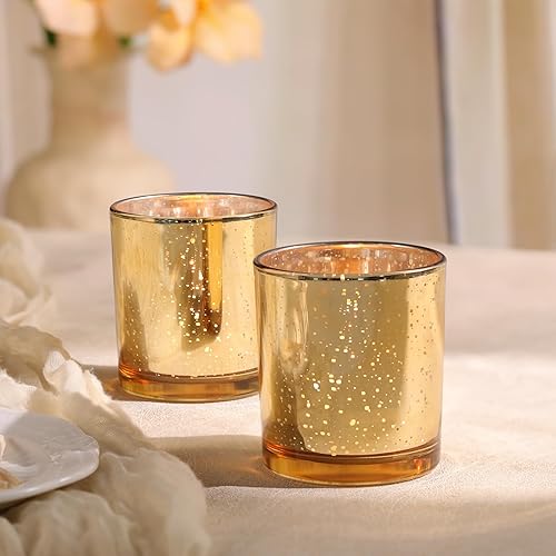 Miniatura 3 de DARJEN Juego de 6 portavelas votivas doradas más grandes, portavelas de cristal, candelabros dorados para bodas, centros de mesa, fiestas y