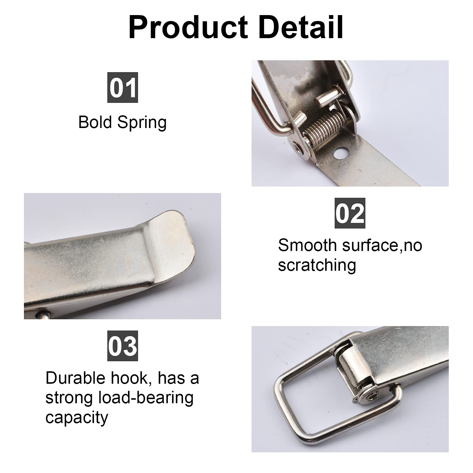 INCREWAY Set di 4 chiusure a levetta in acciaio inox caricate a molla, per cassetta degli attrezzi, valigie, valigie, in metallo, 110 x 35 mm