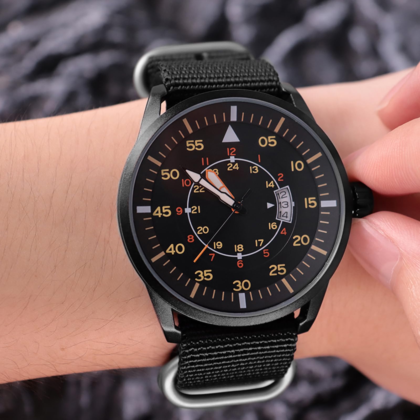 addies Reloj militar de 44 mm para hombre, pantalla de 3 fechas, resistente al agua, resistente al agua, para exteriores, correa de nailon de secado rápido