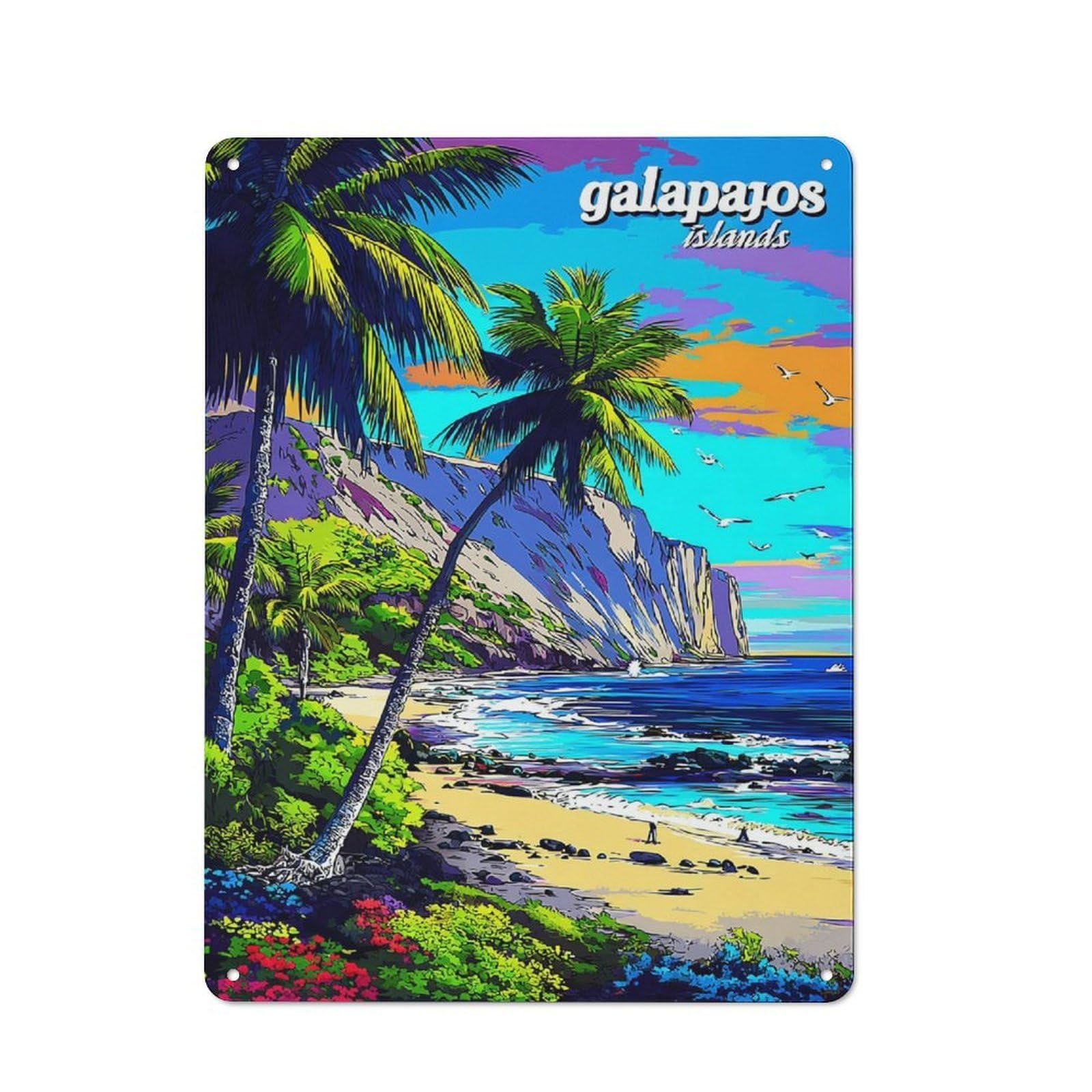 Junmoney Galapagos Islands Tropical Paradise -1 Tin Wall Plaque 40X30cm With For Bar Or Restaurant, Suited To Restaurant Interior Fans