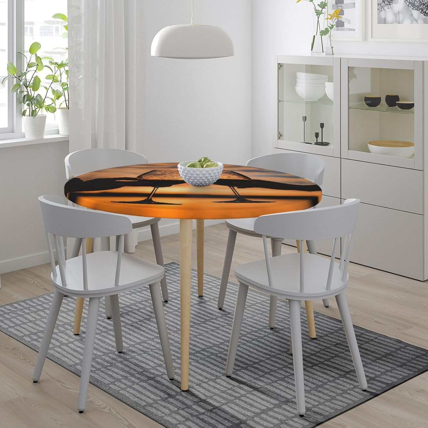 Red Wine Glass Cheers Print Outdoor Patio Kitchen Decor Supplies Wipeable Round Table Cloth for Indoor Outdoor