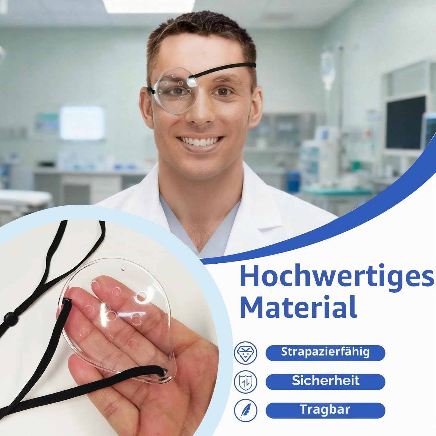 AMZVIO Augenschutz, Kunststoff, medizinische Augenklappe für nach Kataraktoperationen, Augenschutz oder Schlafen, verbessertes elastisches Band, länger und breiter, für Erwachsene, transparent, 2