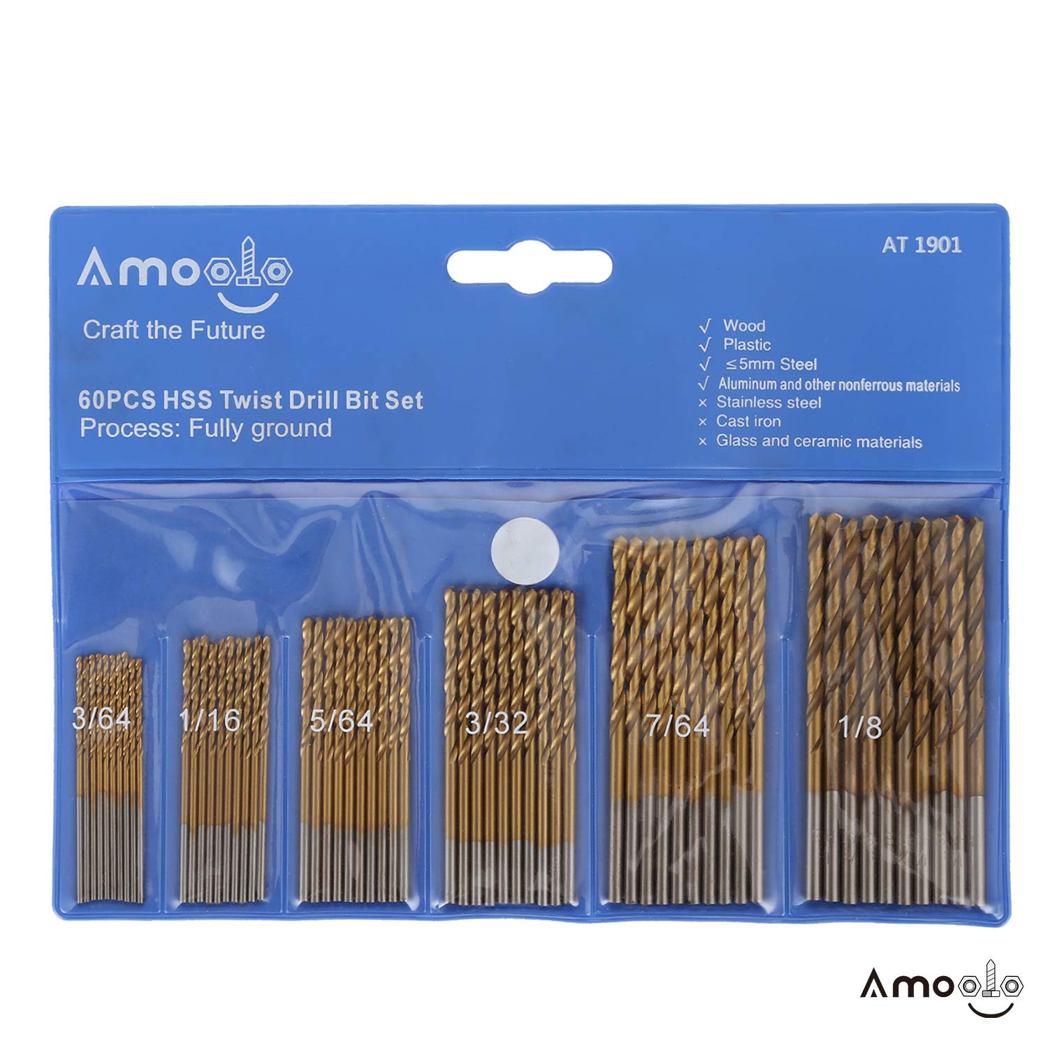 Flash Sale Buy 1 get 1 amoolo Titanium Drill Bit Set (60 pcs), Premium 4341 HSS Micro Drill Bits for Wood, Metal, Steel, Plastic, Aluminum Alloy, 3/64-1/8