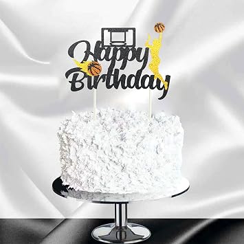 Basketball Happy Birthday Cake Topper Black Glitter Sport Game Themed Cake Decorations Sign Girls Female Basketball Player Scene Party Supplies Decorations