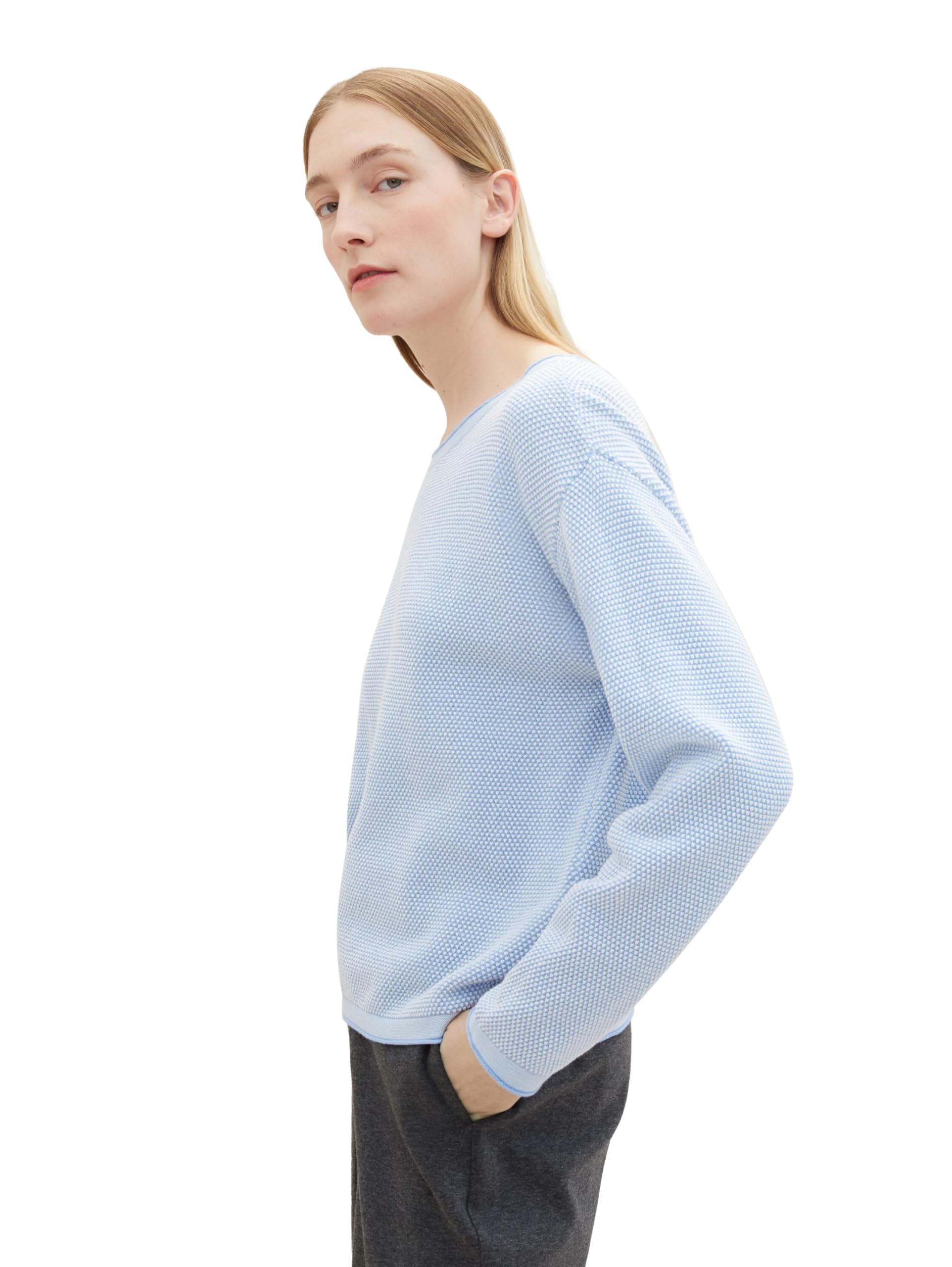 TOM TAILOR Damen Strickpullover aus Bio-Baumwolle, 34916 - Blue Bubble Structure, XXS – Ansicht 2