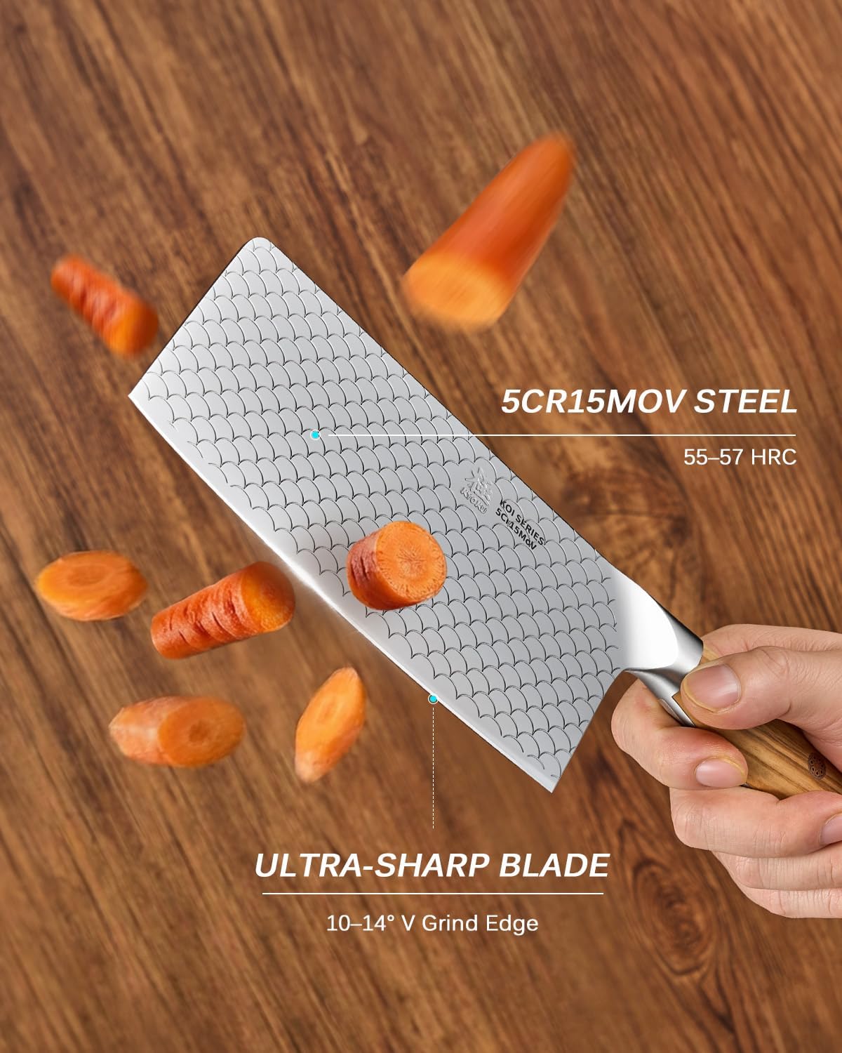 KYOKU 7 in. Meat Cleaver Knife, Koi Series Japanese Cleaver with Olive Wood Handle Koi Scale Pattern, High Carbon Stainless Steel Full Tang Knife for Meat Cutting with Protective Sheath & Gift Box