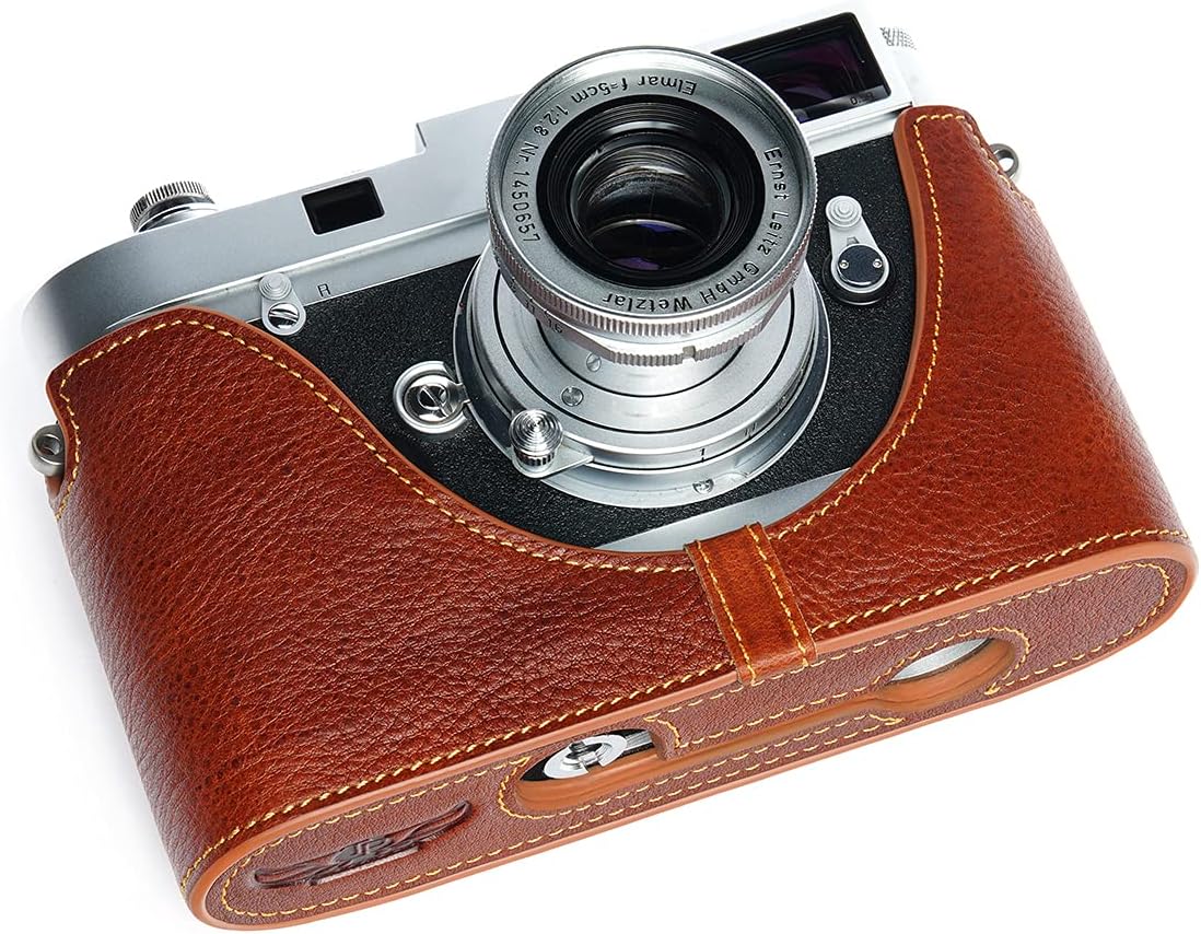 MP&M6 Case, BolinUS Handmade Genuine Real Leather Half Camera Case Bag Cover for Leica MP/M6/M4/M3/M2/M1/MDa (with Fast Film Processor) Film Camera (LavaBrown)