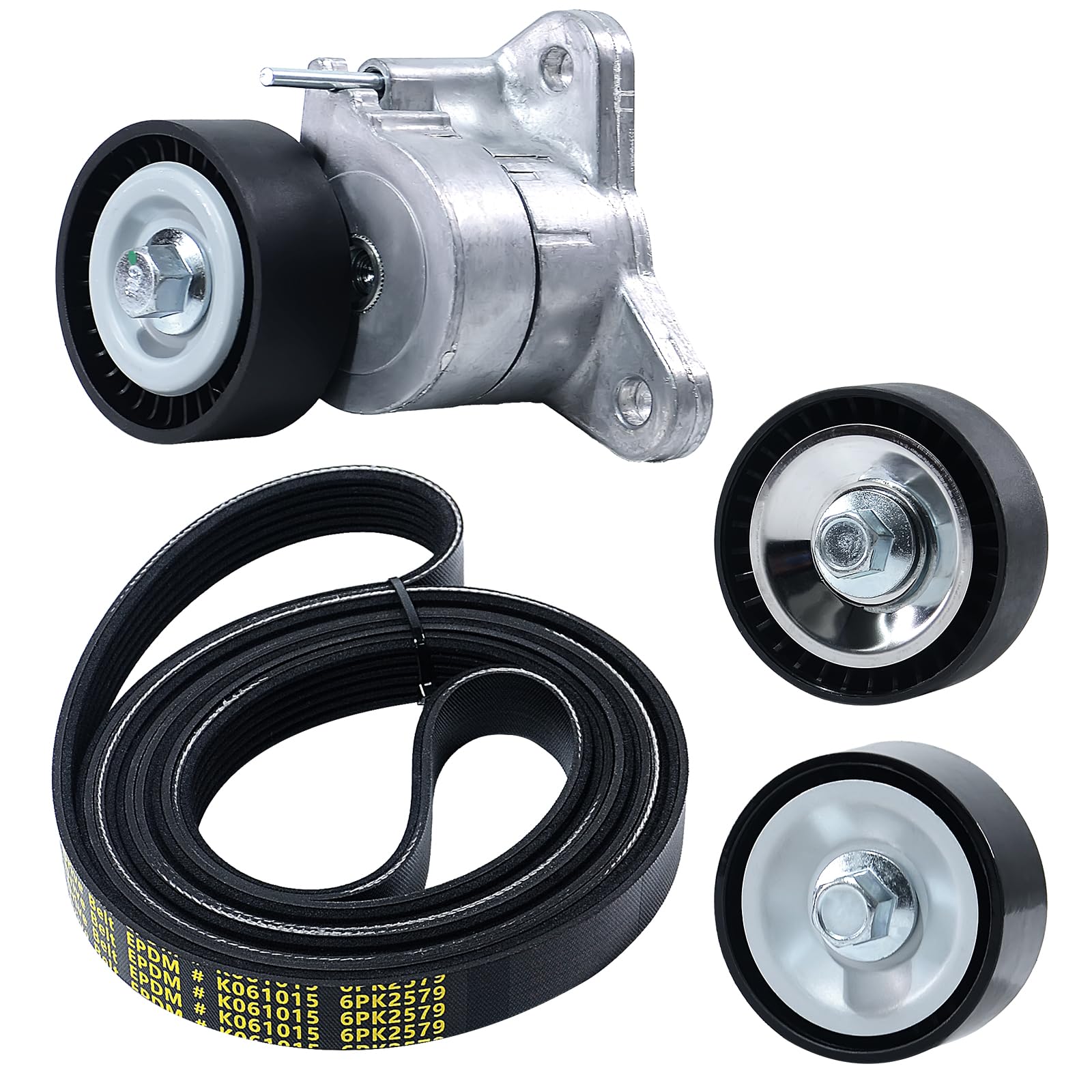 Serpentine Belt Drive Component Kit with Tensioner &amp; Idler Pulley Fit Jeep Compass Patriot 2008-2017, Dodge Journey Caliber Avenger, Chrysler 200 Sebring, L4 2.0L 2.4L, Replace 90K-39053