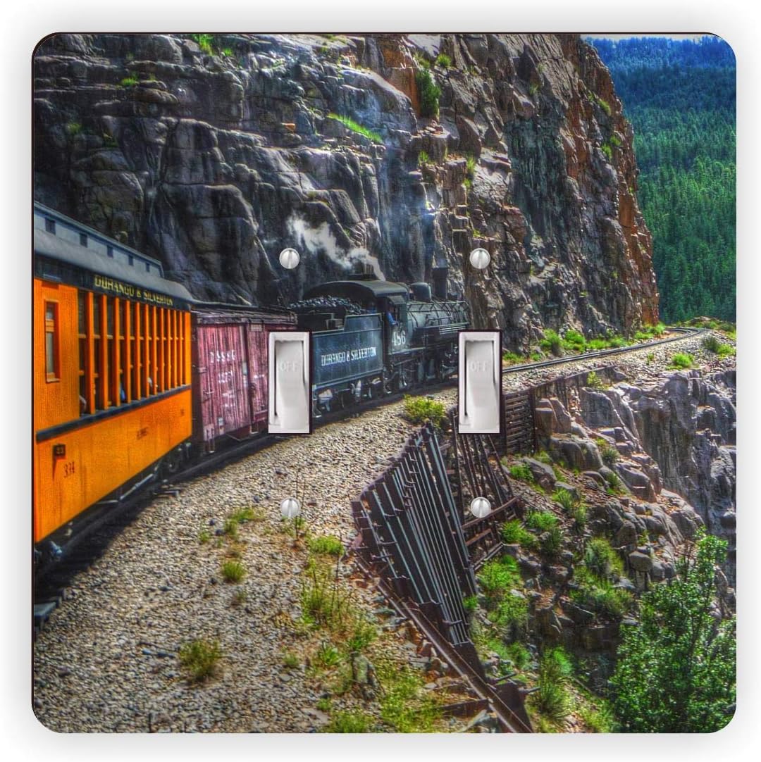 Vinage Grunge Train on Mountain - Double Rocker Light Switch Cover - Double Rocker Switch Plate