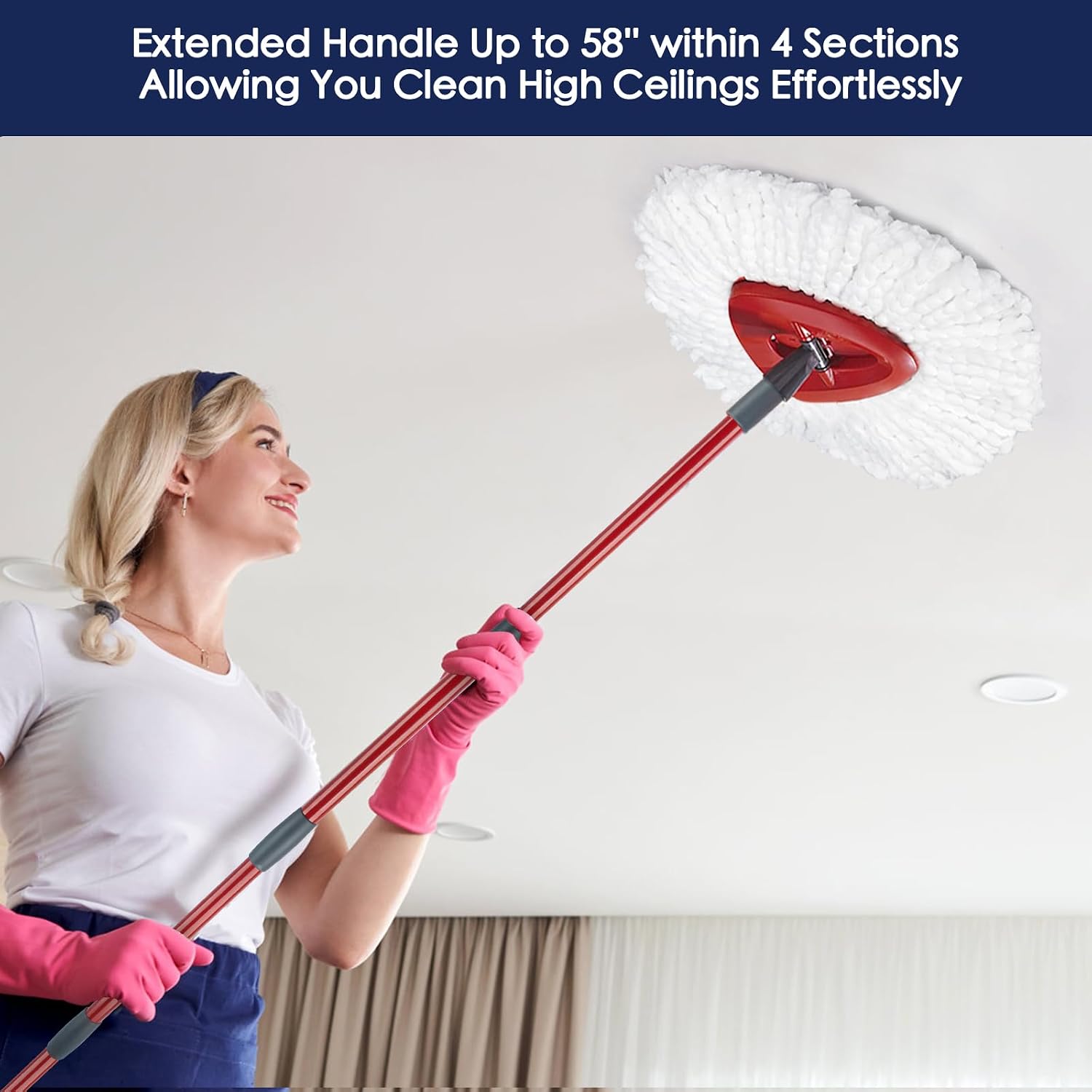 Spin Mop Handle for O-Cedar EasyWring/RinseClean, 30-58 in, 4-Section