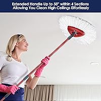 Vista 7 de Mango de repuesto para fregona giratoria MXZONE compatible con mopa giratoria O Cedar y cubo, mango de 4 secciones de 30 a 58 pulgadas, palo