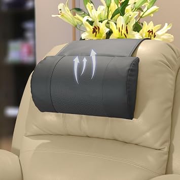 Non-Slip Memory Foam Neck Pillow for Recliner,Breathable Perforated Leather Adjustable Recliner Pillow for Pain Relief in Home, Office and Travel Dark Gray
