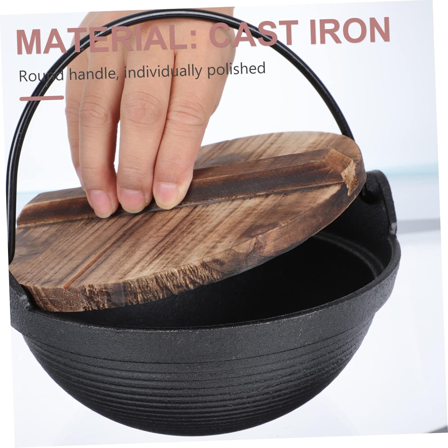 1pc Small Hot Pot Single Person Japanese Style Wooden Cover Outdoor Pot Cooking Lid