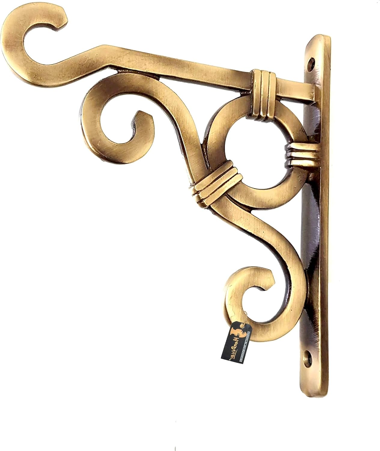 Two Moustaches Ethnic Carved Brass Wall Lantern Diya Hanger Planter Hangers, Lanterns Wind Chimes Hanging Baskets Ornaments, Diya Hanger Brass (6 x 1 x 7 inch, Brown, Pack of 1)