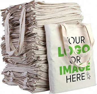 Custom Tote Bags with Logo   Packs of 5, 10, 25, 50 or 100   Personalised Printed Cotton Tote Bags in Bulk, 220gsm Natural Gabardine   Branded Bags for Business, Events & Weddings