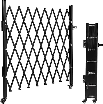 Single Folding Security Gate, 50" H x 75" W Folding Door, Portable Expandable Fence Gate with Casters, Flexible Steel Accordion Security Gate Barricade Gate for Backyard Garden