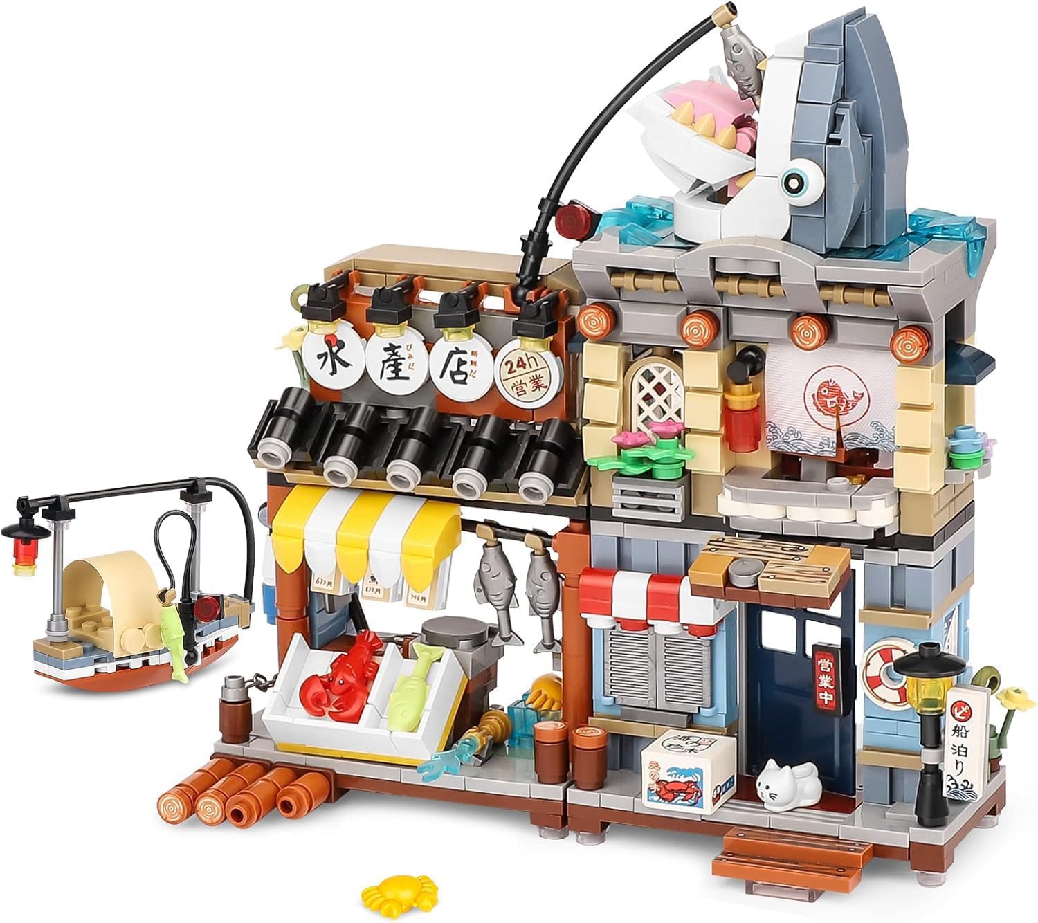 QLT Street View Seafood Store Mini Building Blocks, MOC Creative Building Toys Cute Animals Building Set for 14+