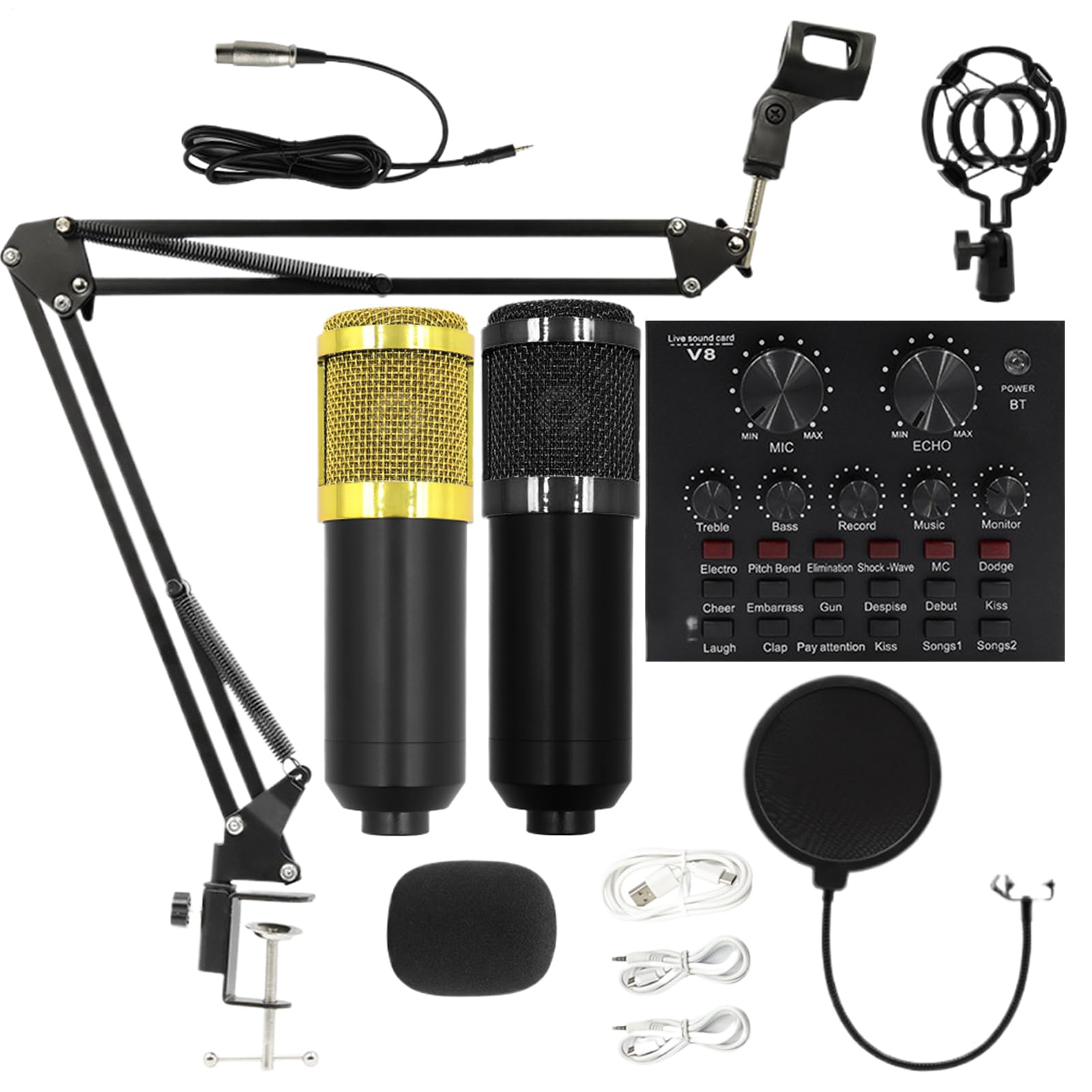 Set microfono per registrazione Facile da Usare, Scheda Audio, Kit Audio, | Completo Set Completo per Studio Registrazione, Live Streaming, Telefono, PC, Laptop