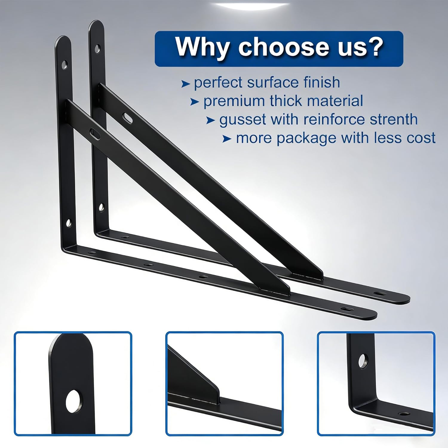 Shelf Brackets 10 Inch, Set of 4, Steel (Black, 10 inch 4 Pack)