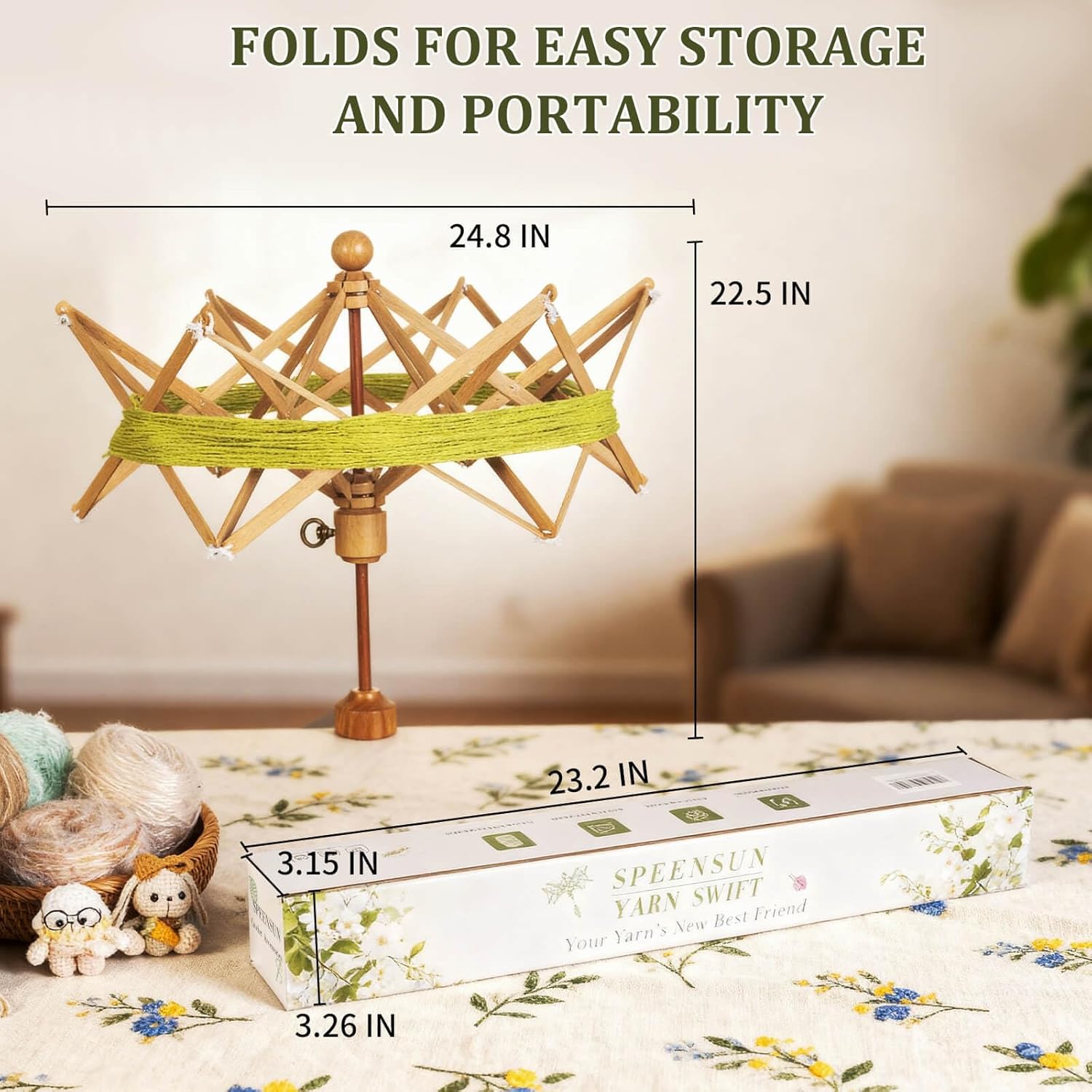 SPEENSUN Wooden Yarn Swift, 4-Step Easy Setup Yarn Umbrella Perfect Match with Yarn Winder, Durable Wood Construction, Foldable Design, Best Christmas Gifts for Knitters & Crocheters