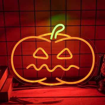 Neon Sign Pumpkin Halloween Decorations Neon Signs Fall Decor Neon Lights Lamp Orange Fall Pumpkin Decor for Table, Room, Party, Festival Wall Decor LED Sign 40x30cm Style2