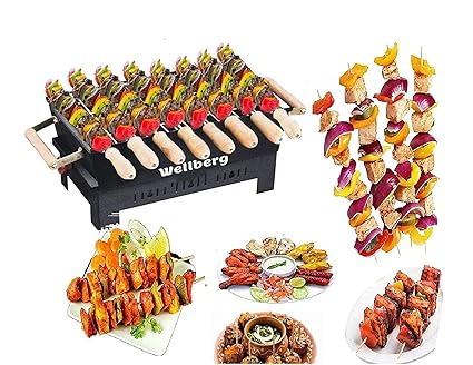 Wellberg Charcoal Grill Barbecue with 7 Skewers, 1 Tong, 1 Glove