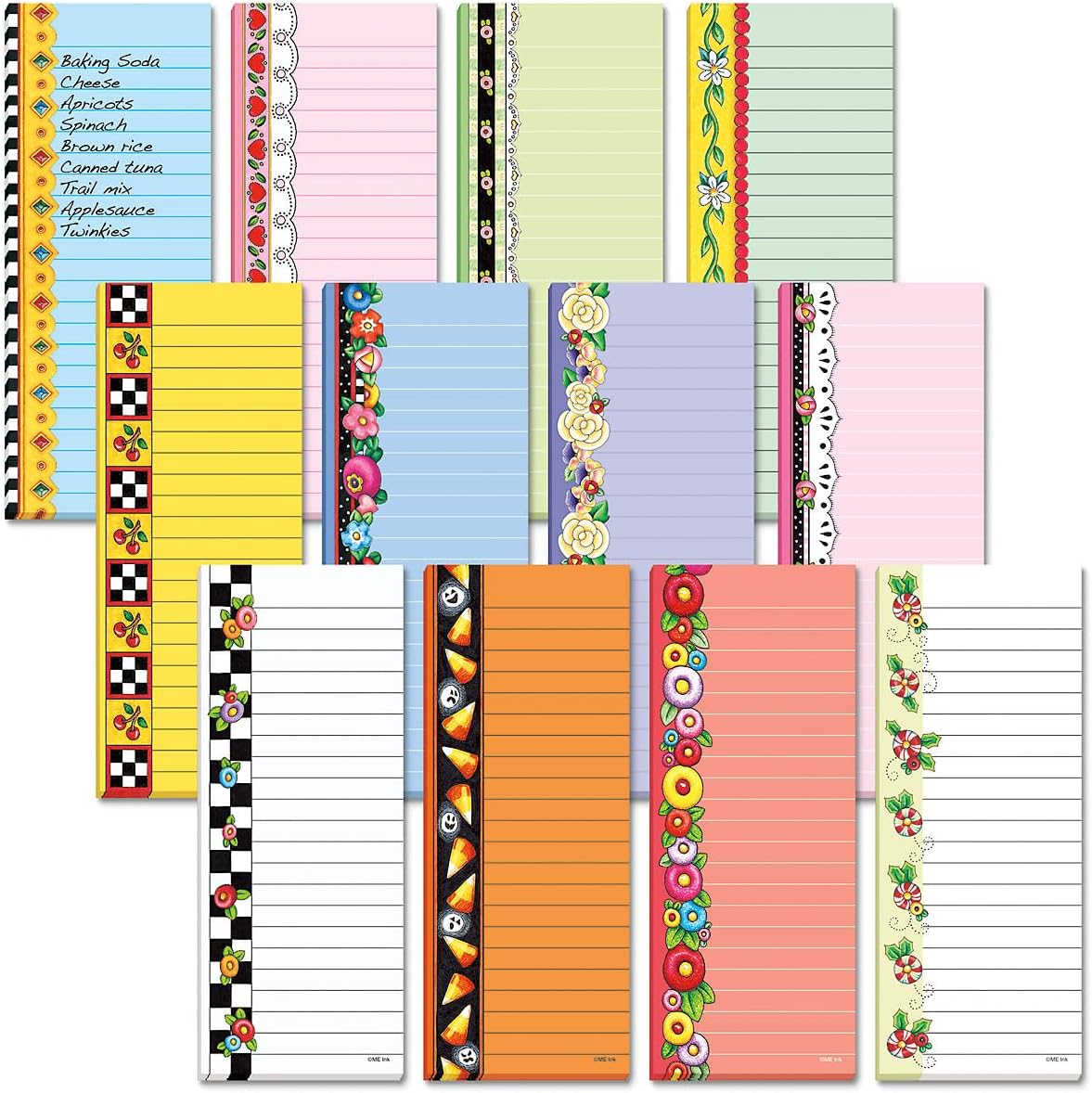 Current Mary Engelbreit Seasonal Magnetic Notepad Set – Set of 12 Mini Memo Pads, 12 Designs, 30-Sheet Pads, 2½ x 6½ Inches, Shopping List, To-Do Notes, Printed in The USA