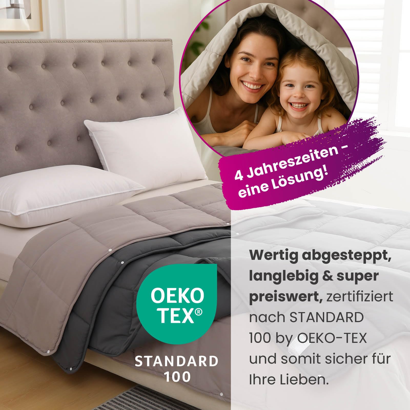 wometo 4-seizoenen dekbed omkeerbaar design ca. 155 x 220 cm (2