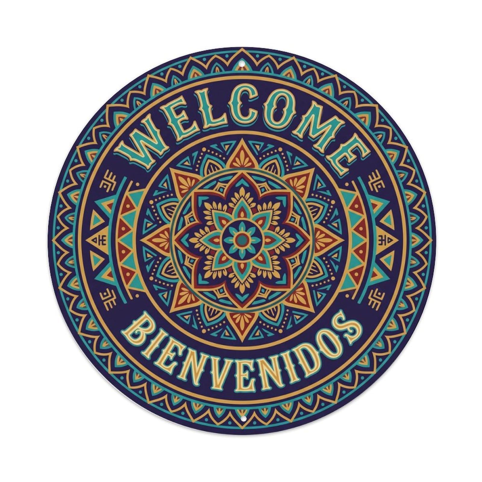 Vintage Welcome Round Hanging Metal Tin Sign Plaque