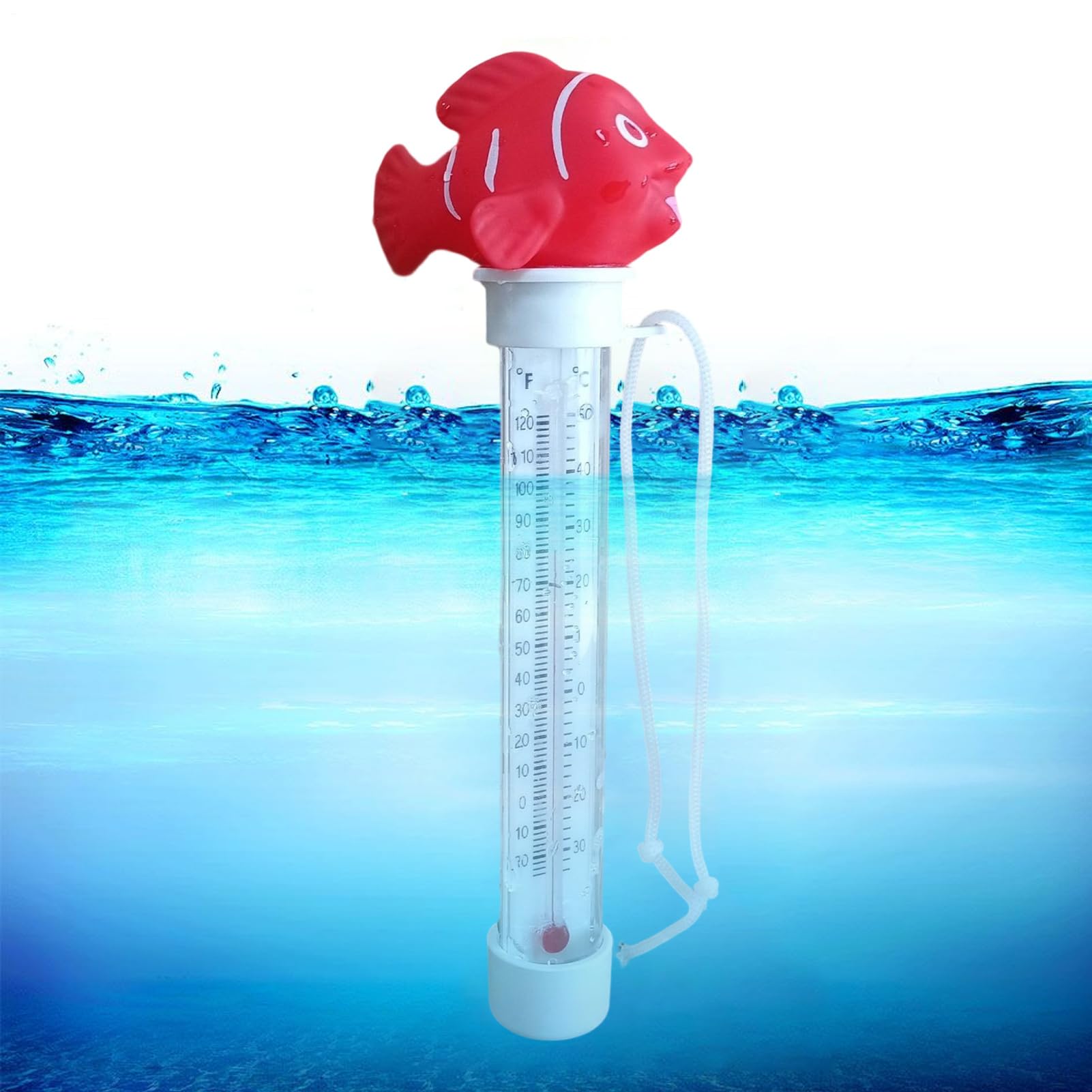 Termómetro Piscina Flotante, 4.2 * 4.2 * 18.5CM Animales De Dibujos Animados Termómetro Piscina, Con Correa Ajustable, Anti-daños Y Resistente Al Agua, Pantalla Doble Clara