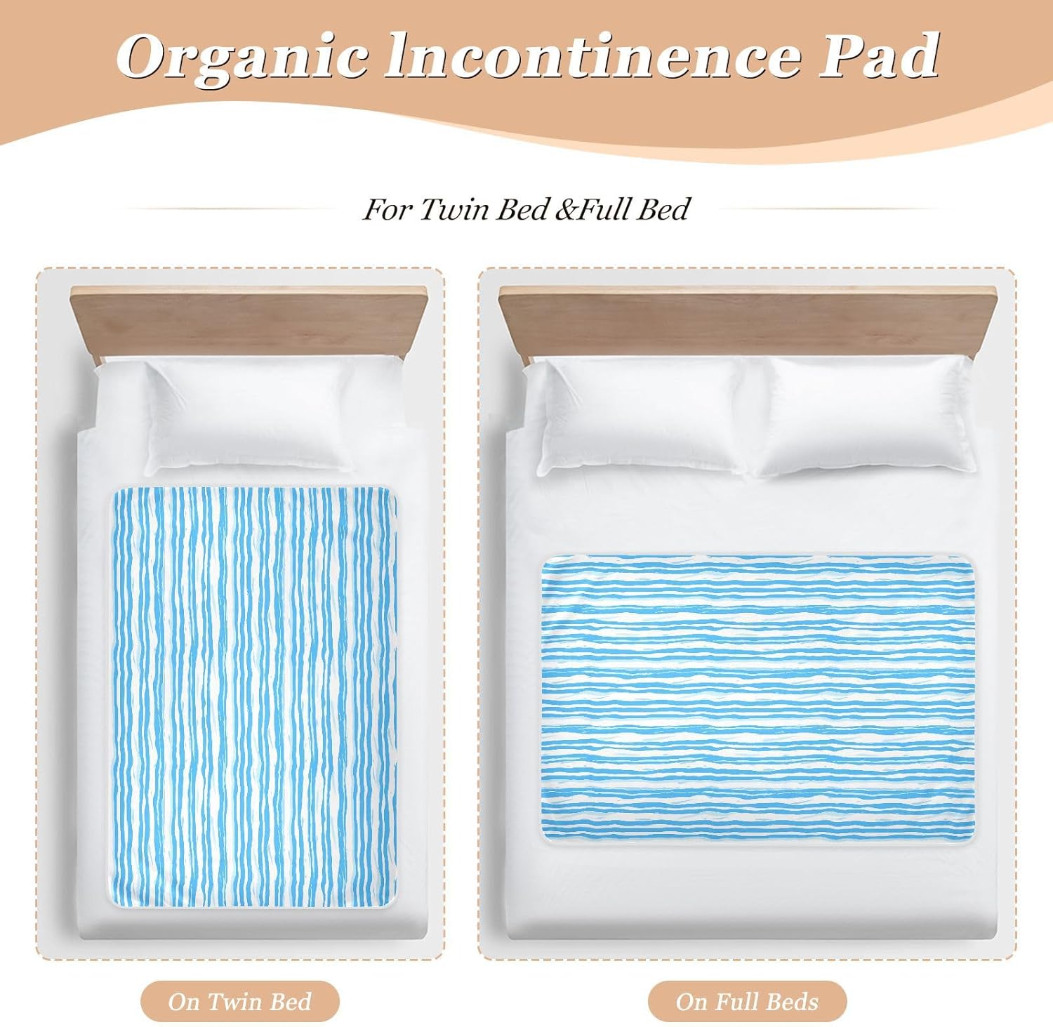 Blue White Waves Extra Large Resuable Training Pee Pads for Kids Waterproof Washable Potty Training Pads Breathable Cradle Mattress for Infant Toddler , 52" L x 34" W