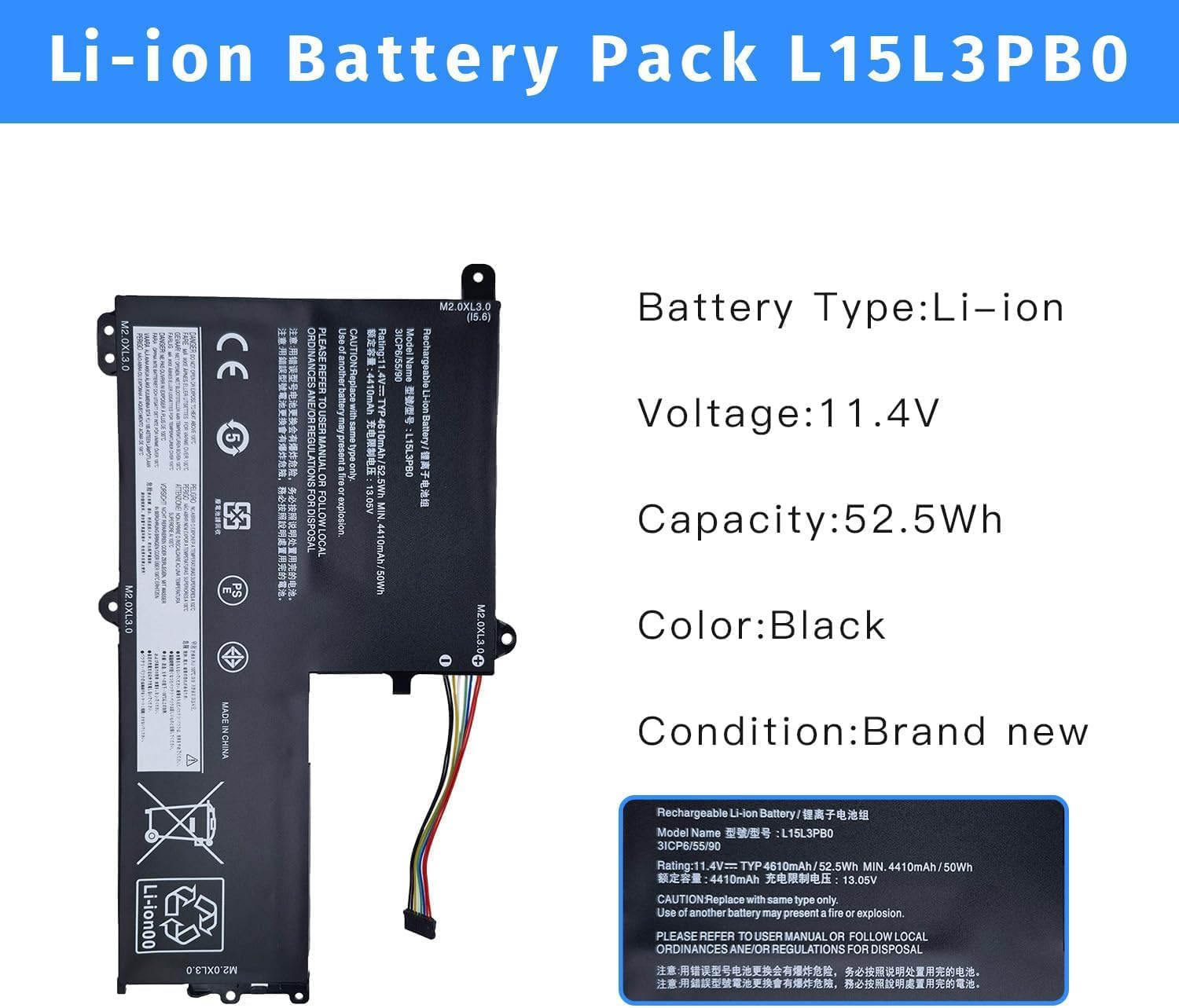 L15L3PB0 Laptop Battery Replacement for Lenovo IdeaPad 330S-14AST 330S-14IKB 330S-15ARR 330S-15AST 330S-15IKB Series Notebook L15M3PB0 Type-B