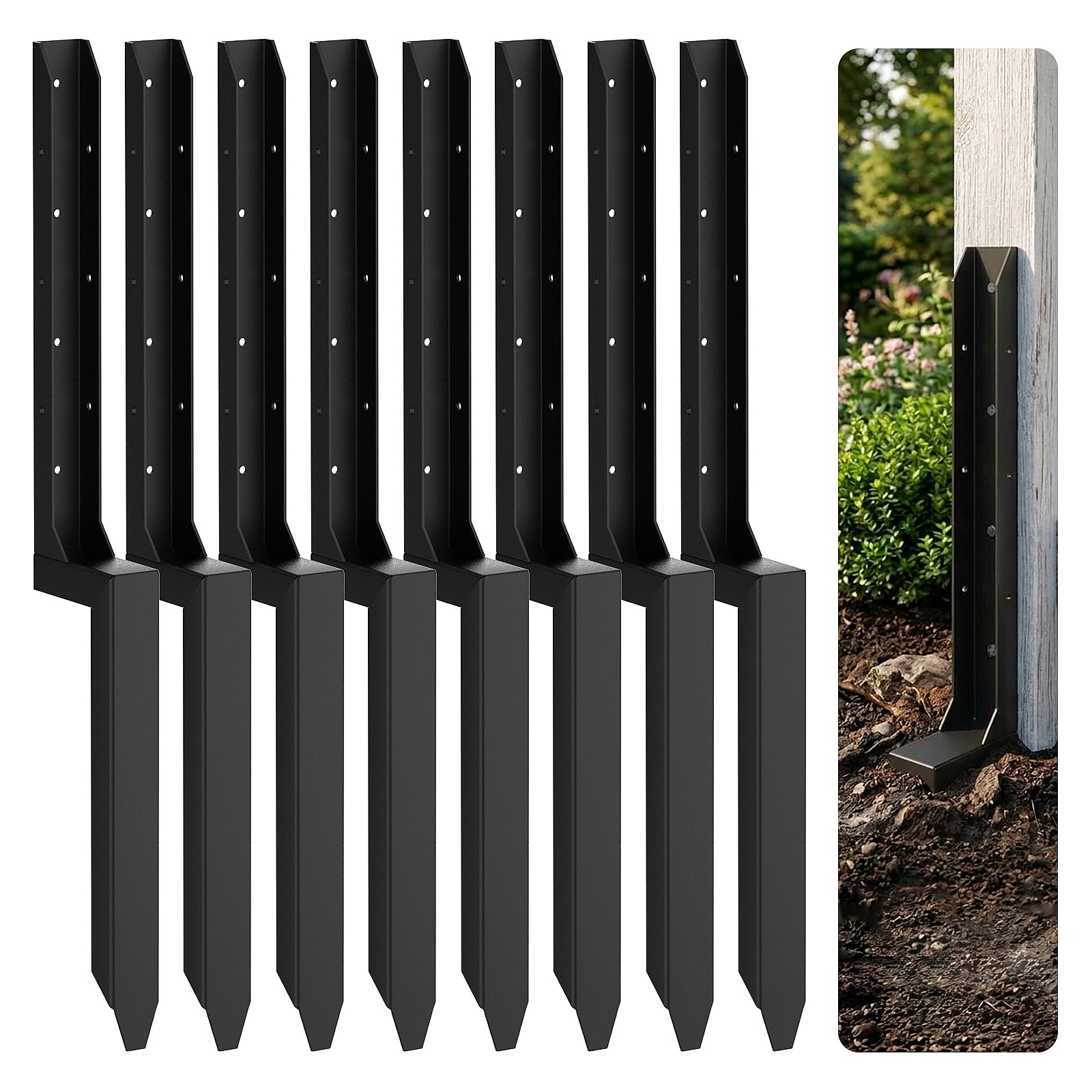 Fence Post Repair Kit - One-Piece Fence Post Support Brackets to Quick Fix Broken/Leaning 4x4/6x6 Wood Posts(8-Pack)