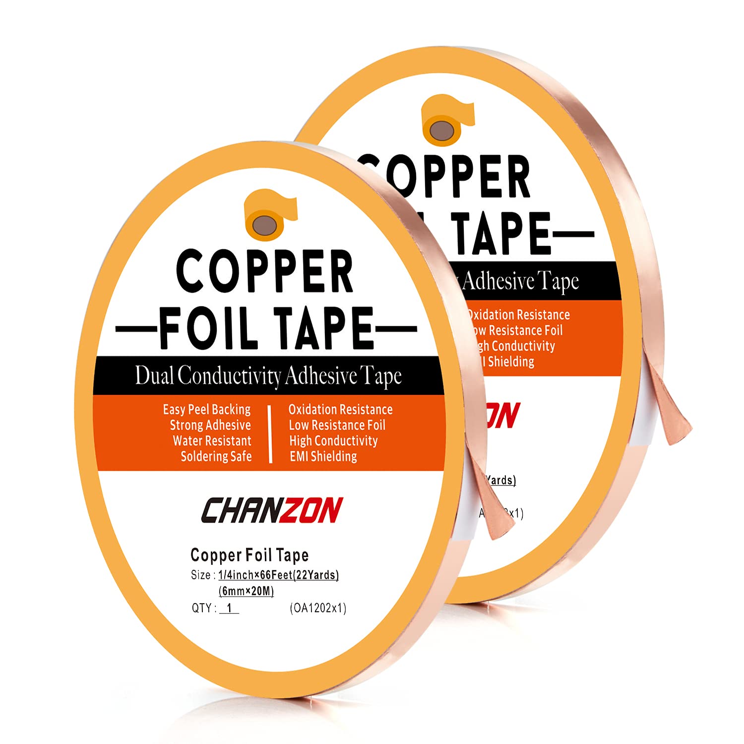 CHANZON 130ft Copper Foil Tape 6mm 1/4 inch Double Sided Conductive Adhesive for Stained Glass,Soldering,Electric,Crafts,Repair,Paper Circuits,Grounding,Guitars(2 Pack)