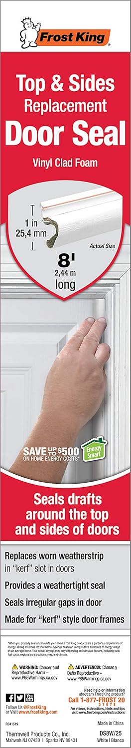 Frost King DS8W/25 Replacement Door Seal for Kerfed Millwork Doors, 1" x Feet, White : Tools & Home Improvement