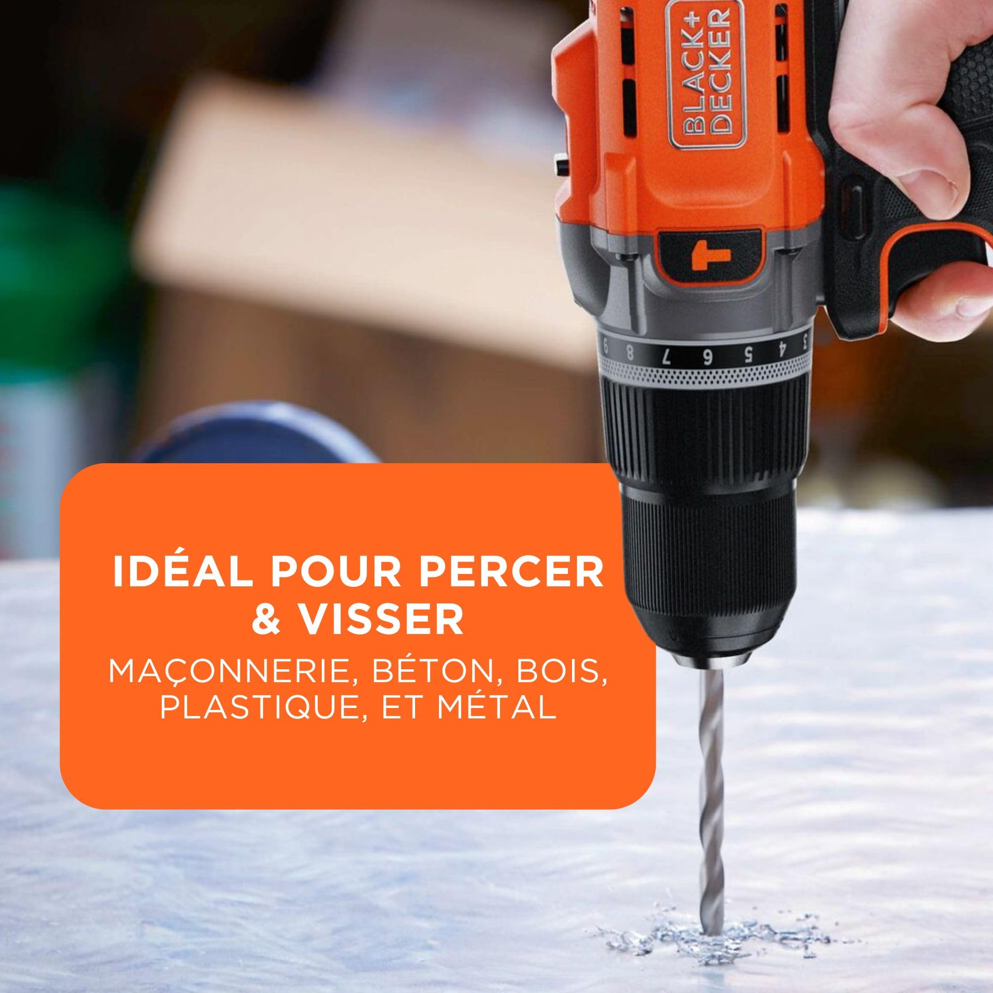 BLACK+DECKER Marteau perforateur sans fil 18V POWERCONNECT, couple 45Nm, 2 vitesses, éclairage LED, mandrin sans clé, sans batterie ni chargeur, BCD383XN-XJ