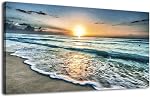 ArteWOODS Coastal Sunset Toile Wall Art, Ocean Beach Seascape Pictures Wall Décor , Grande Mer Bleue Vagues Paysage Imprimer Oeuvres pour le salon Chambre Bureau, Prêt à accrocher 100L x 50W cm