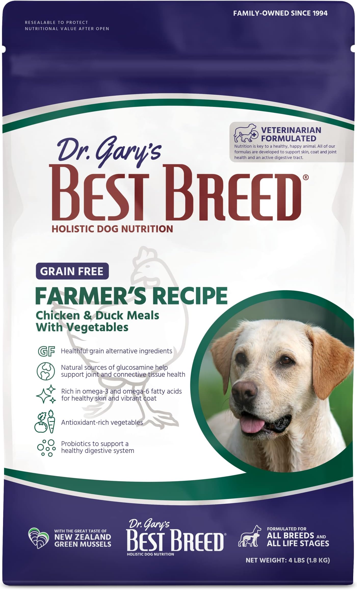 Dr. Gary's Grain Free Farmer's Recipe Slow-Cooked in USA, Natural Dry Dog Food for All Breeds and Sizes, 4lbs.
