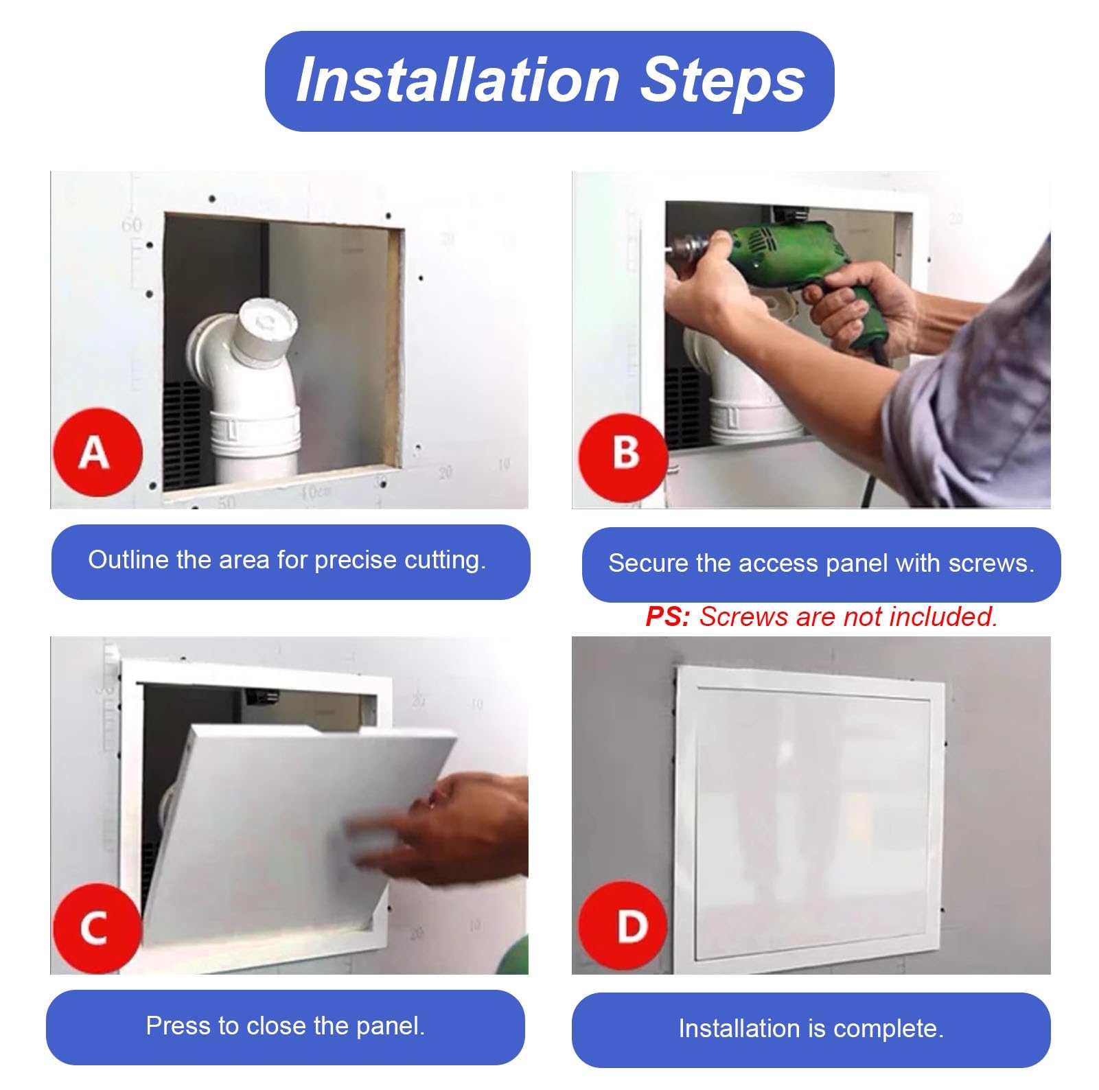 Puerta de Acceso pequeña Blanca con Cierre magnético, Panel de Acceso metálico para fontanería/Electricidad, trampilla de inspección empotrada, Placa de Cubierta para Orificio de Pared (6x8