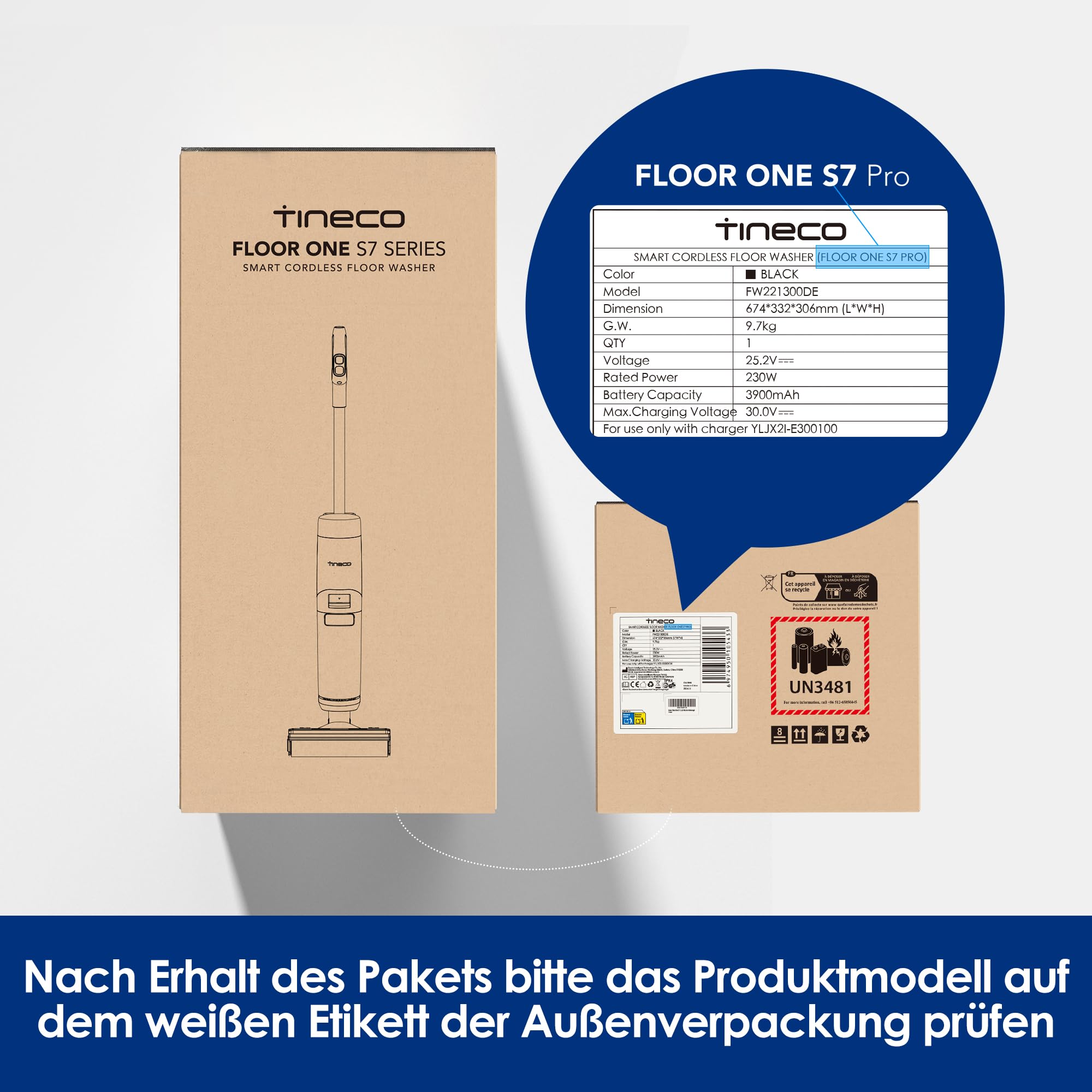 Tineco Floor One S7 Pro Nass Trockensauger Kabellos, Wischsauger 40min, Zentrifugal-Trocken, Doppelseitige Kantenreniung, Smart Erkennung, Dreifache Batterielebensdauer, Selbstreinigend für Tierhaare