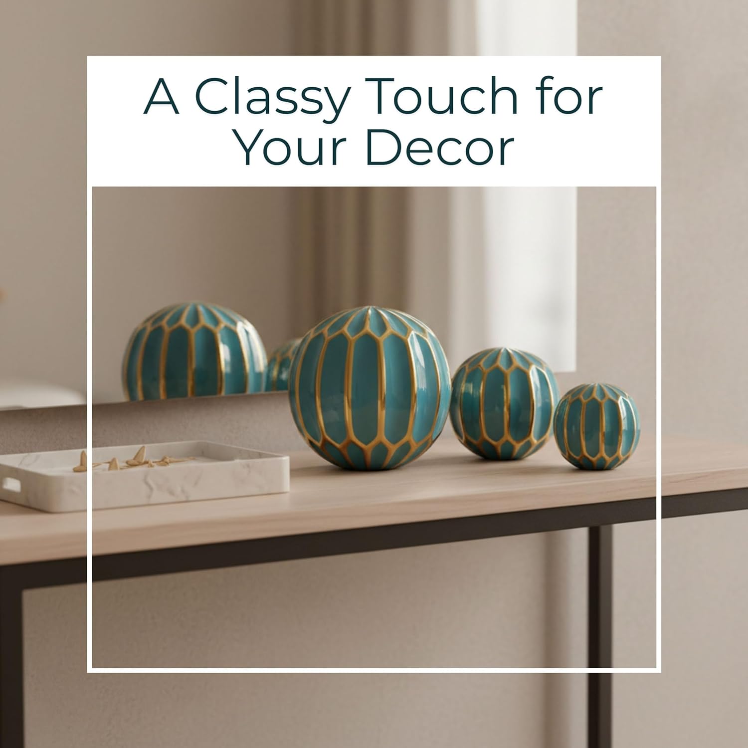 Sagebrook Home Set of 3 Blue Decorative Orbs – Stoneware & Ceramic Spheres for Home & Office Decor – Elegant Accent Pieces for Living Room, Bedroom, Coffee Table & Shelves